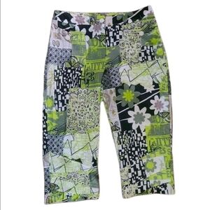 Zoe Michael Phillips Capri Pants Size 10 Butterfly‎ Abstract Artsy Pattern Green